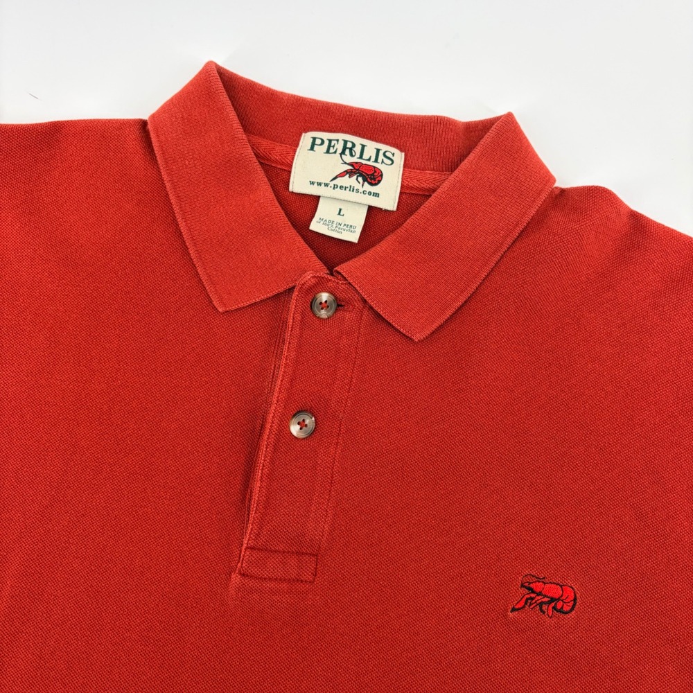 Perlis Polo Shirt Red Men's Large‎ Crawfish Logo Peruvian Cotton Short Sleeve